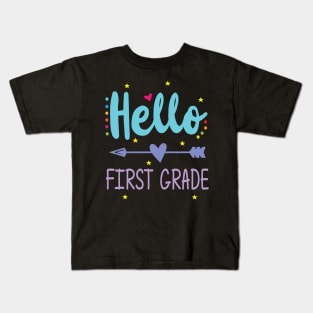 Heart Arrow Teacher Student Back To School Hello First Grade Kids T-Shirt